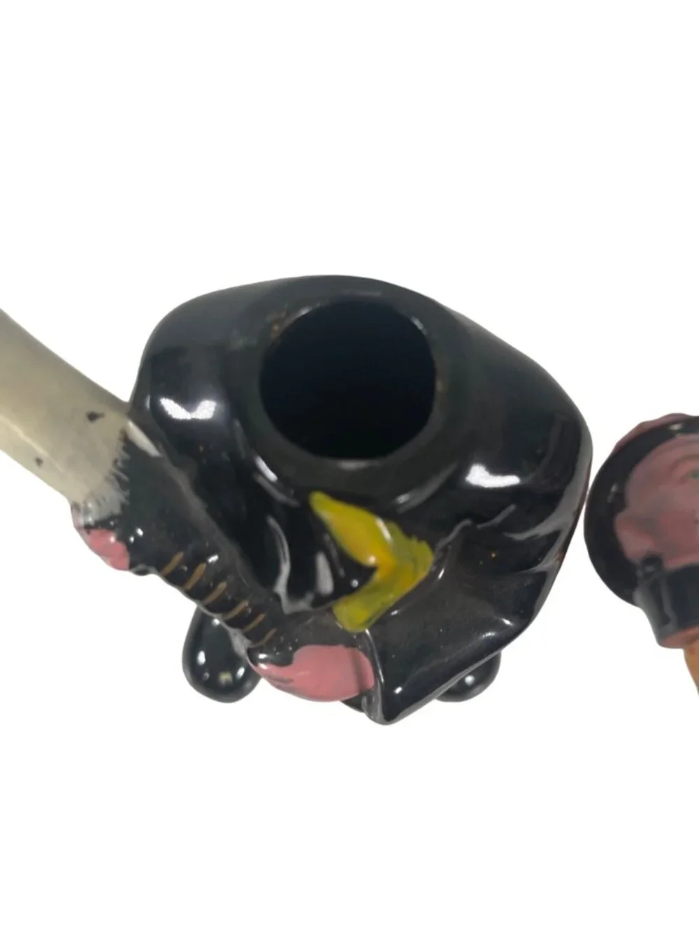 Hand Painted Vintage Fireman Decanter With Cork Head Stopper Ceramic Black